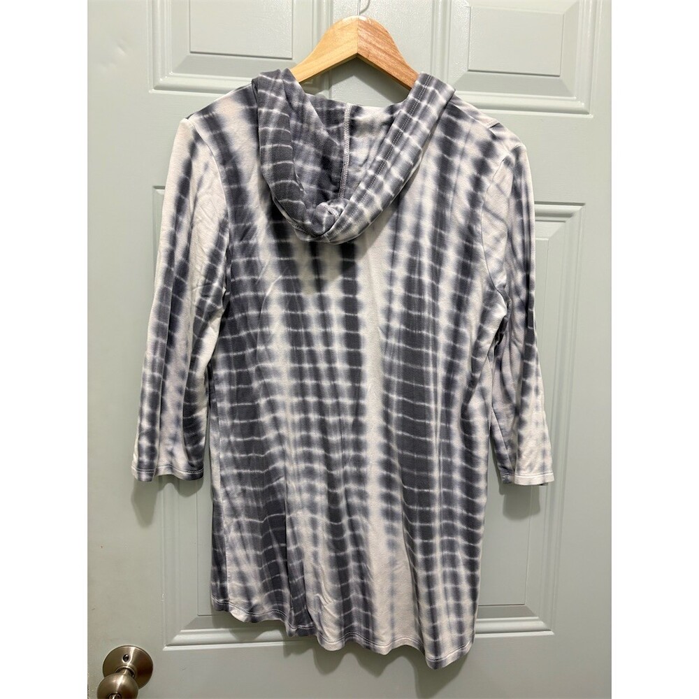 Onque Casual Hoodie Womens Size M Gray Ombre Tie-Dye Zip-Up 3/4 Sleeve - Picture 5 of 9